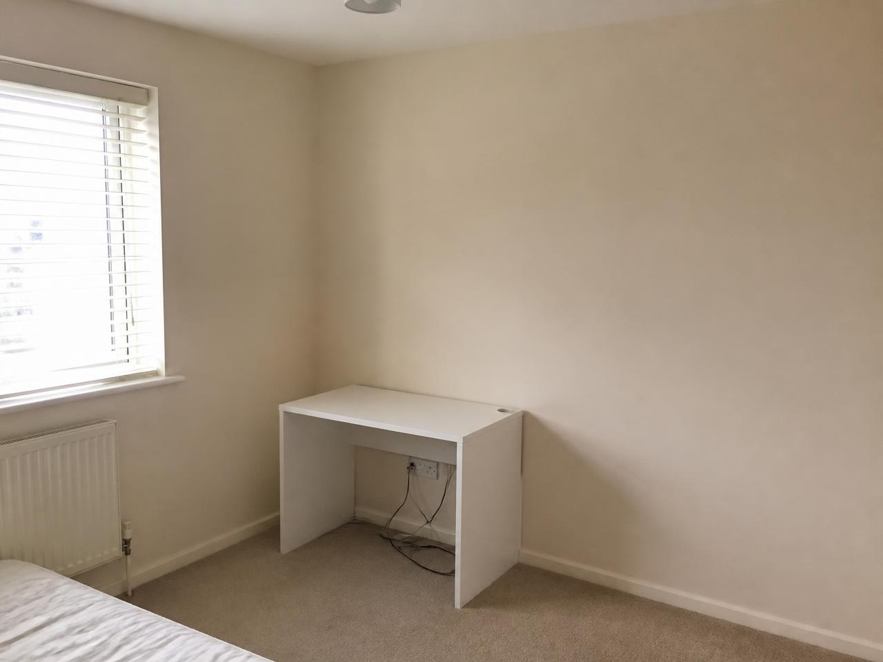 Plain bedroom desk before the setup upgrade