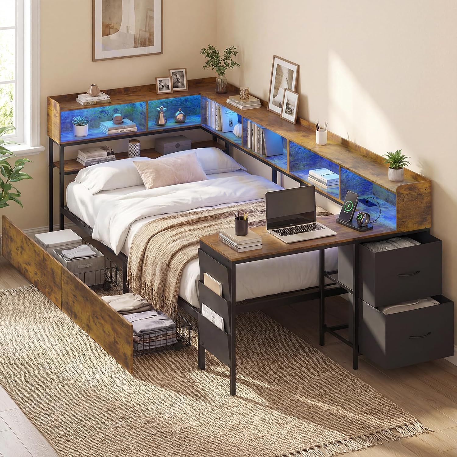 Corner Bed with Desk & Bookcase setup photo