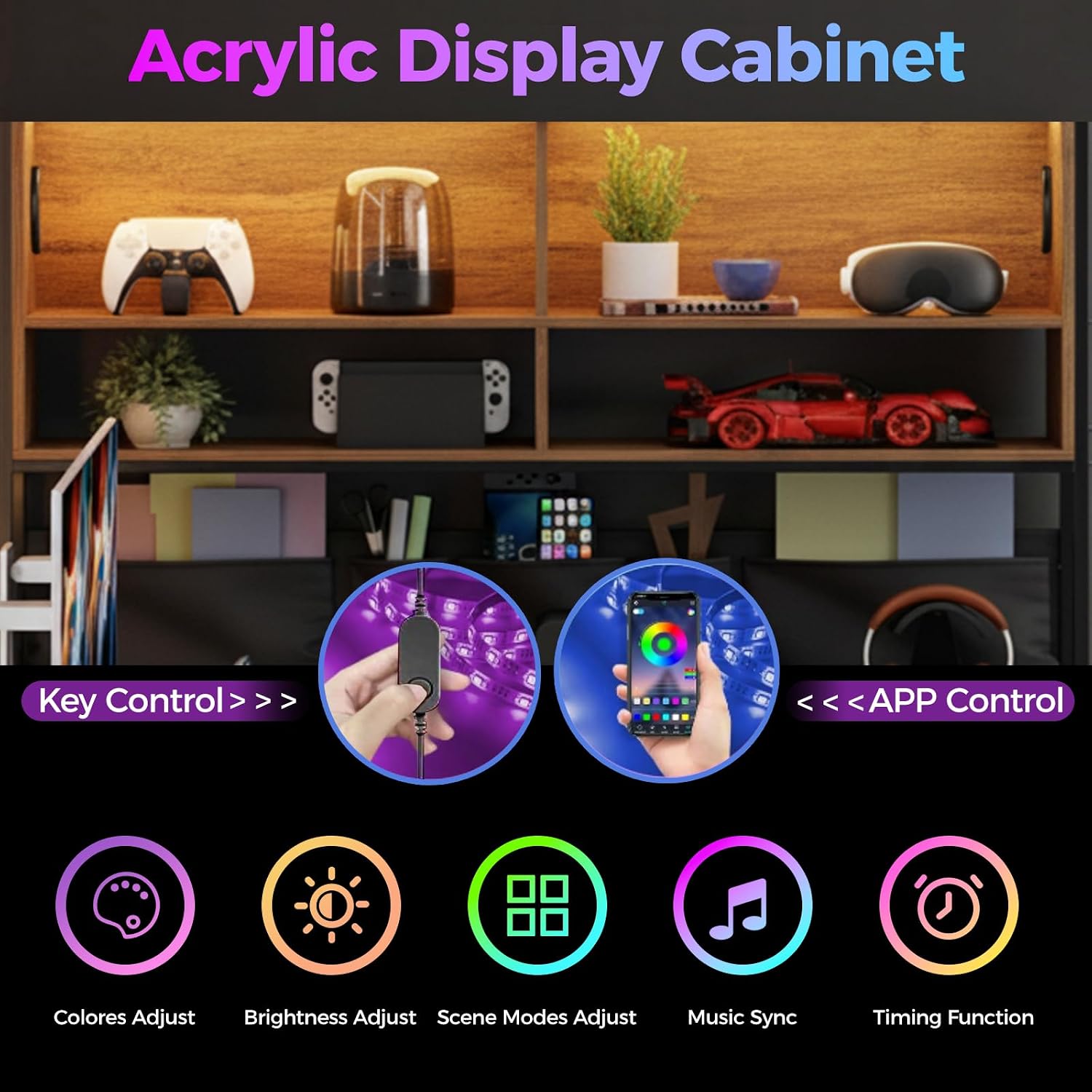 LED L-Shaped Desk with Drawers 130cm photo 4