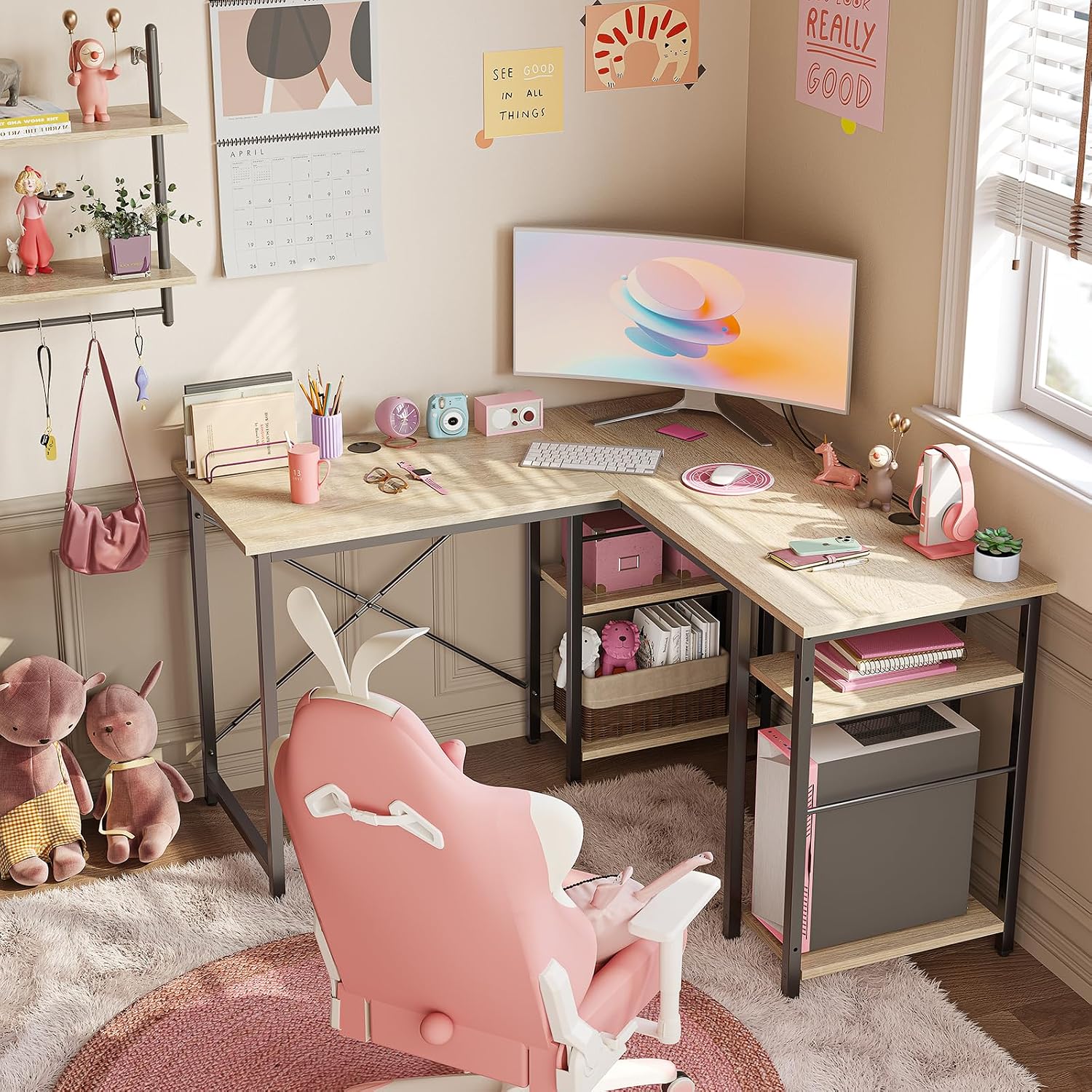 L-Shaped Desk with Shelves 140cm photo 5
