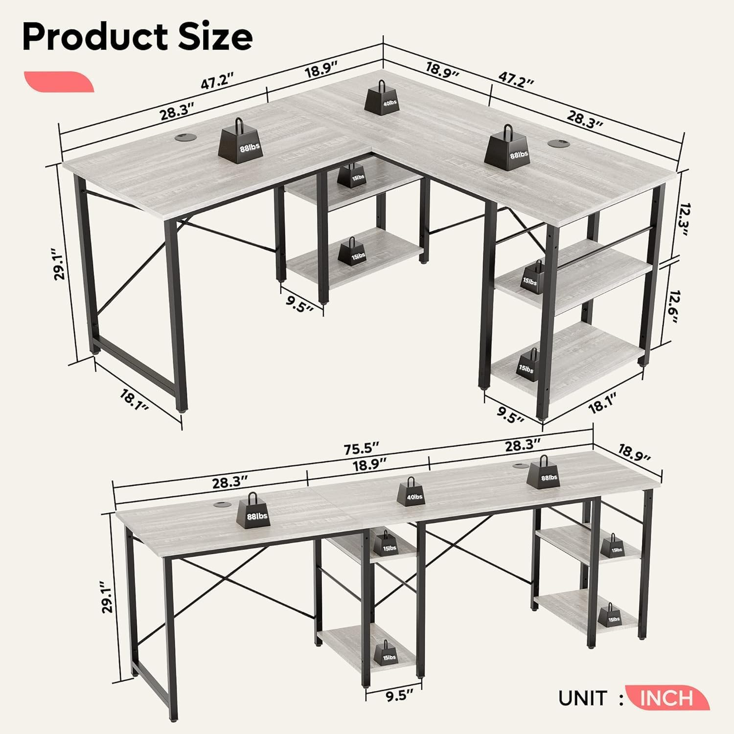 Reversible L-Shaped Desk 120cm photo 4