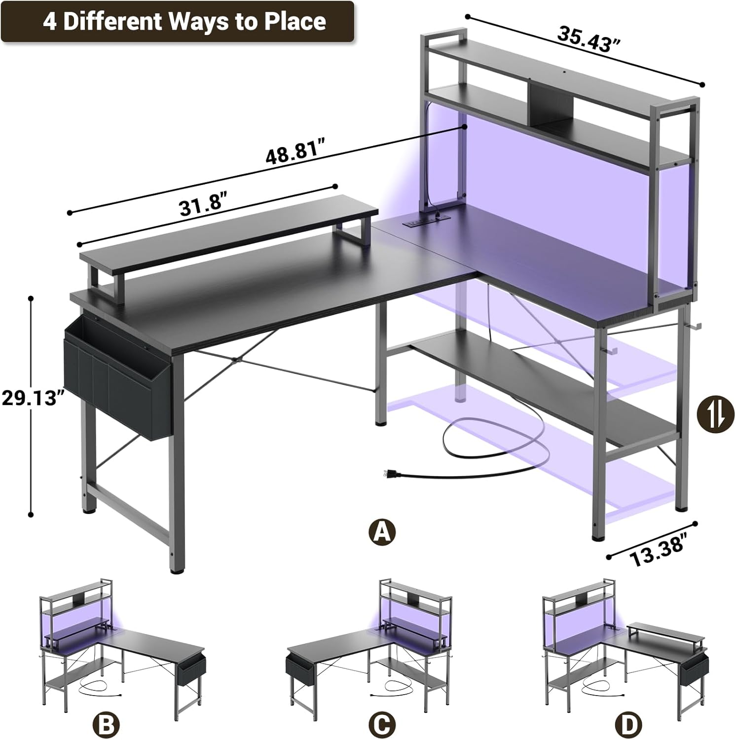 LED L-Shaped Desk 124cm photo 3
