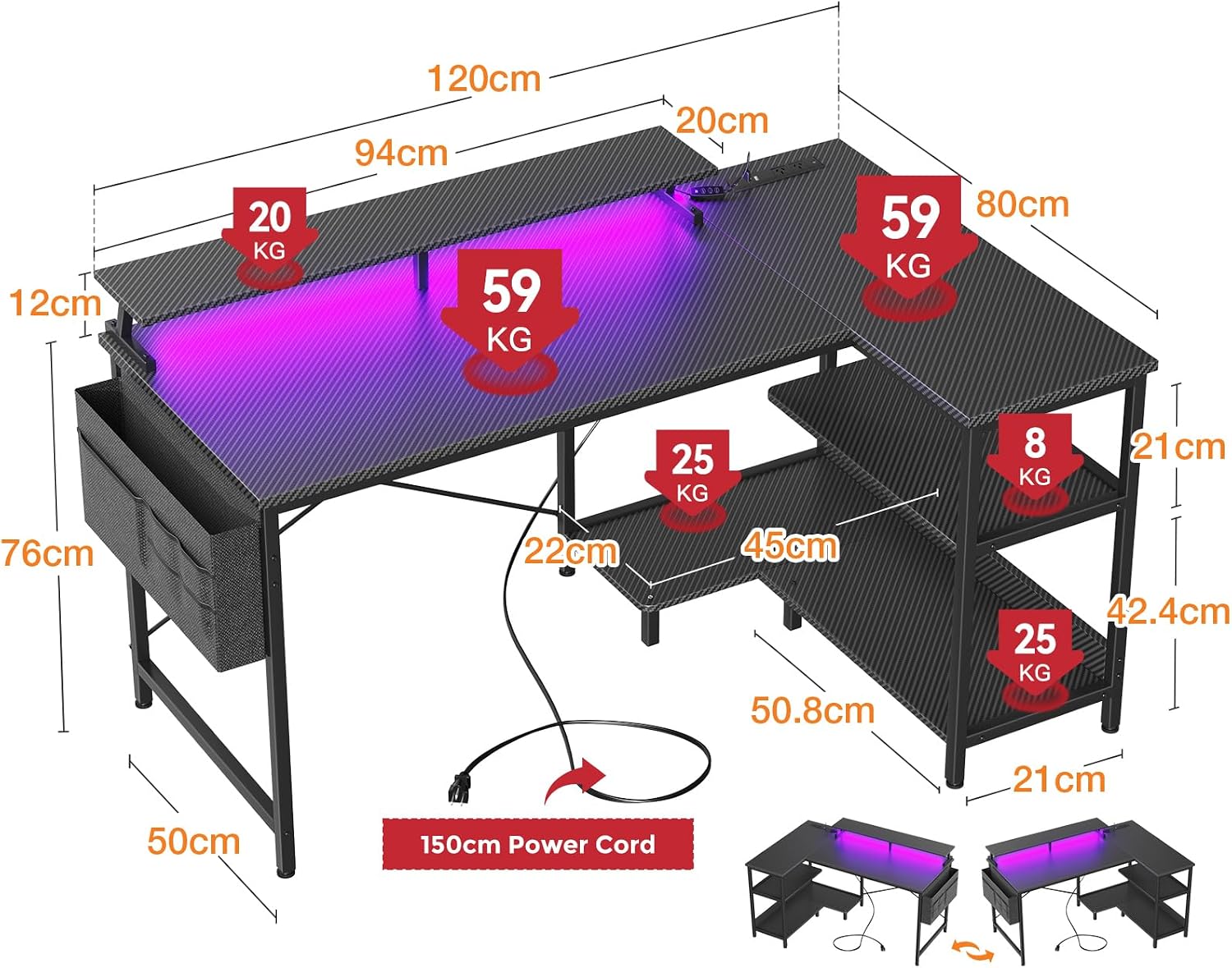 LED Desk with Power Outlet photo 4