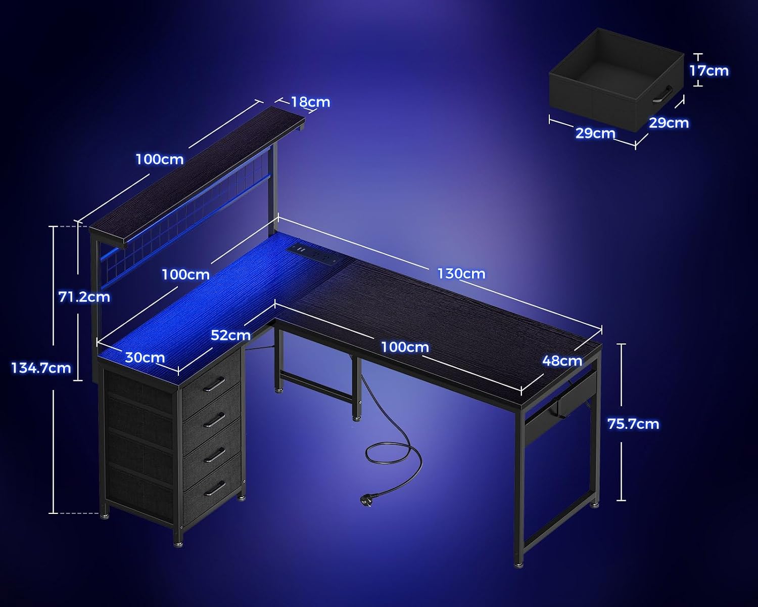 Reversible LED Corner Desk photo 4