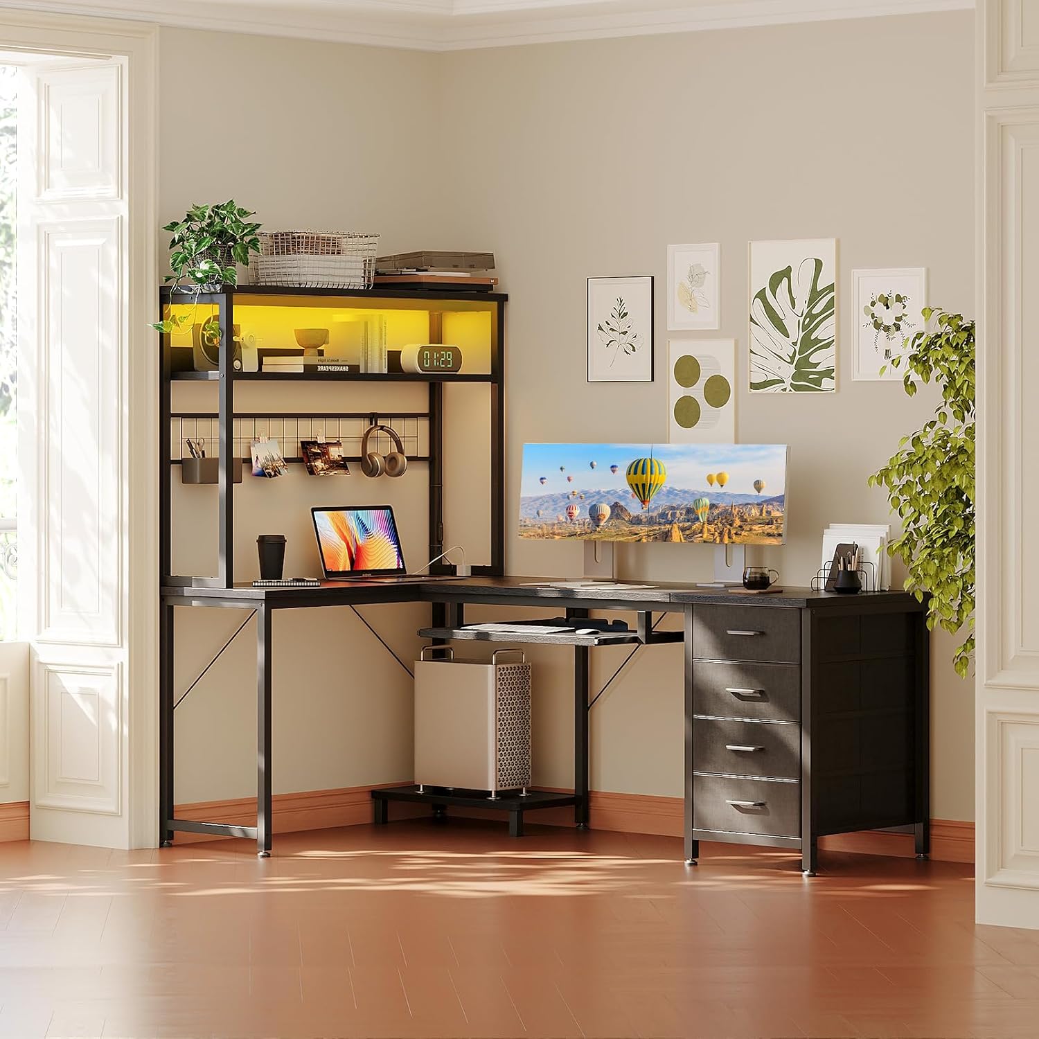 LED Desk with 4 Drawers 149cm photo 3