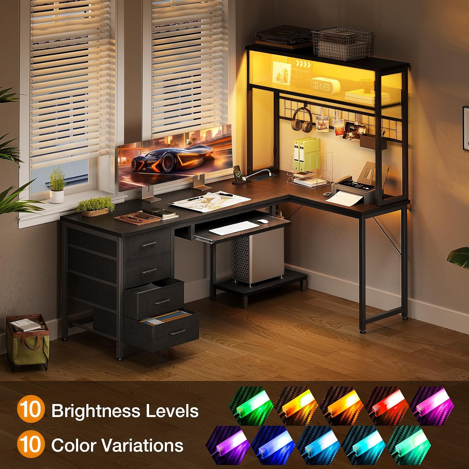 LED Desk with 4 Drawers 149cm photo 5