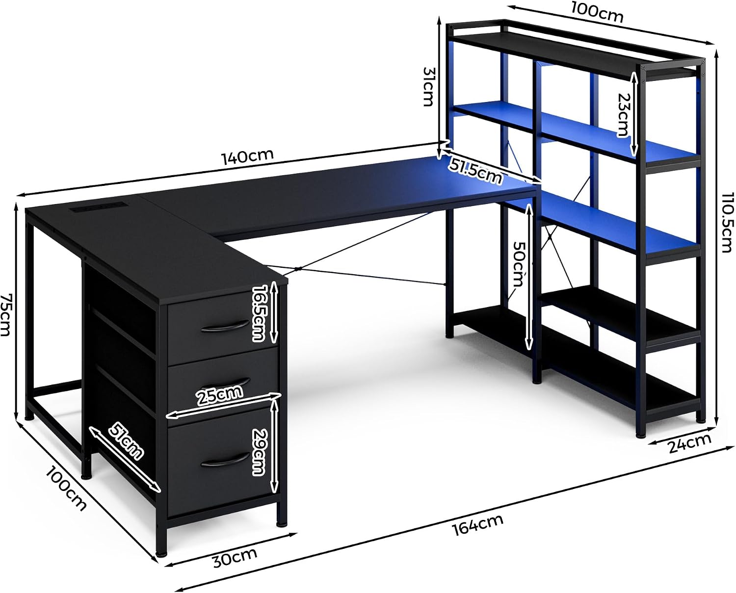LED U-Shaped Desk 164cm photo 2